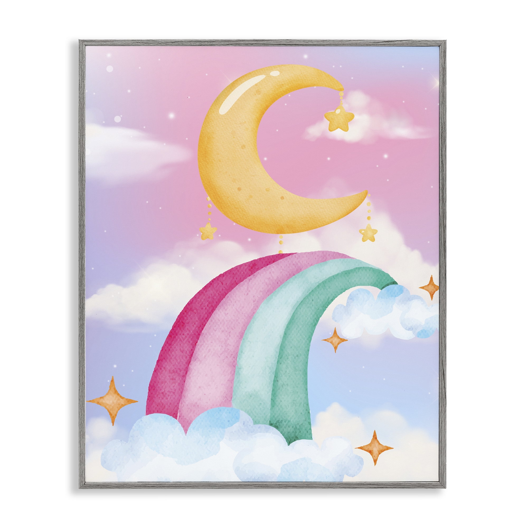 Moon Rainbow in Clouds Gray Framed Giclee Art, design by Jesse Keith
