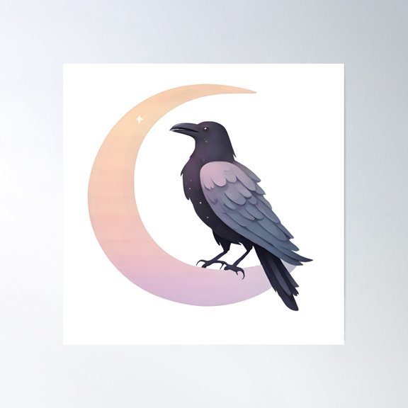 Moon Raven Poster Wall Art, Modern Wall Decor, 16x16 UNFRAMED