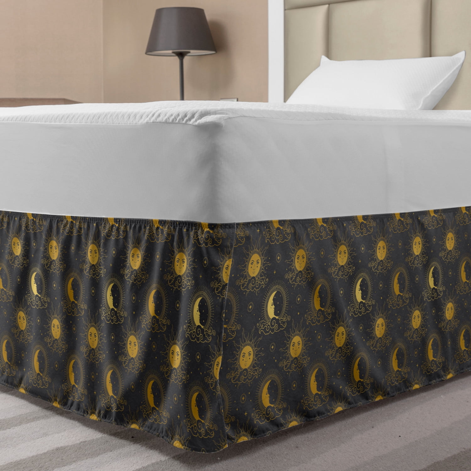 Moon Rays Bed Skirt, Humanized Illustrations of Sun and Crescent Starry ...