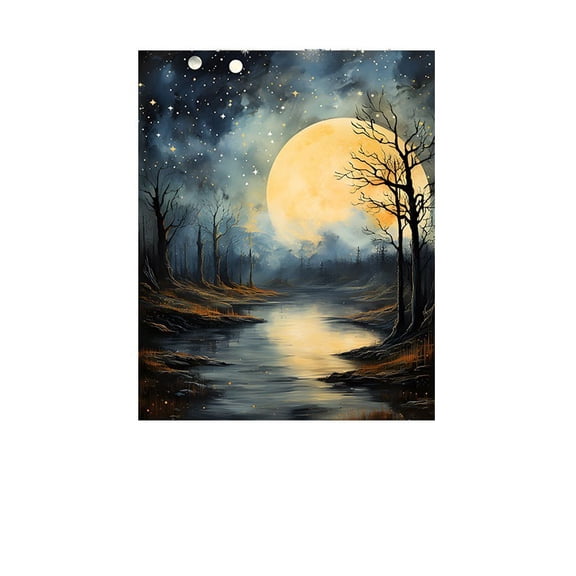 Moon Reflection Lake Wall Art Print, Night Landscape Decor