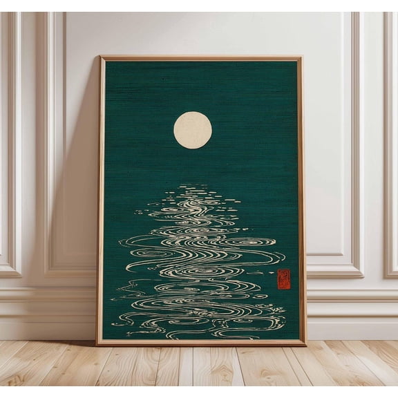 Moon Reflection Poster, Japanese Minimalist Art Print, Unframed Paper Poster 16x20in