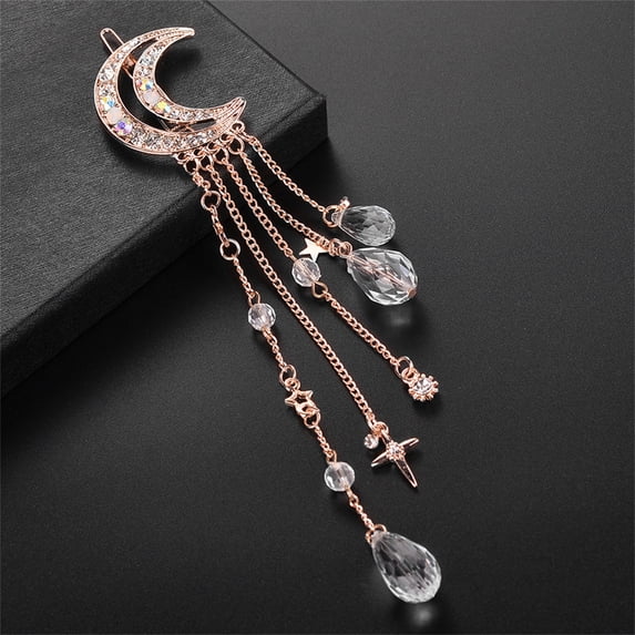 Moon Rhinestone Dangle Hairpin Hair Clip for Women Elegant Bridal Party Jewelry Accessory