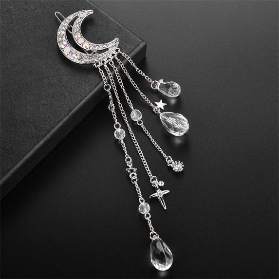Moon Rhinestone Dangle Hairpin Hair Clip for Women Elegant Bridal Party Jewelry Accessory