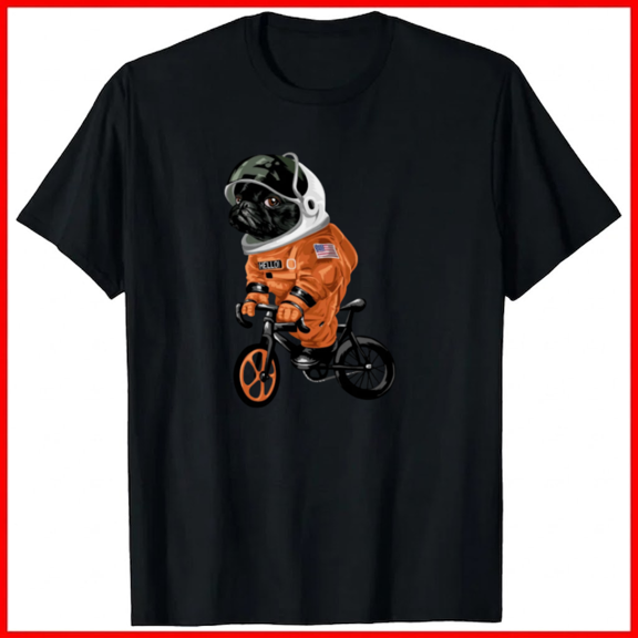 Moon Rider Astronaut Dog Riding Bike Galaxy Journey Unisex T-Shirt, up to size 5XL