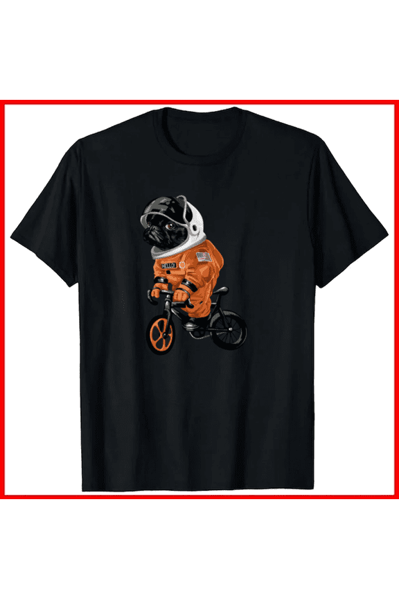 Moon Rider Astronaut Dog Riding Bike Galaxy Journey Unisex T-Shirt, up to size 5XL