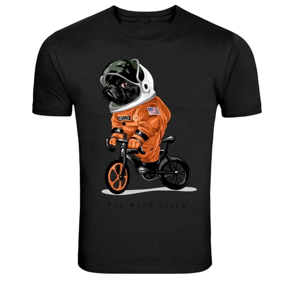 Moon Rider Astronaut Dog Riding Bike Graphic T-Shirt