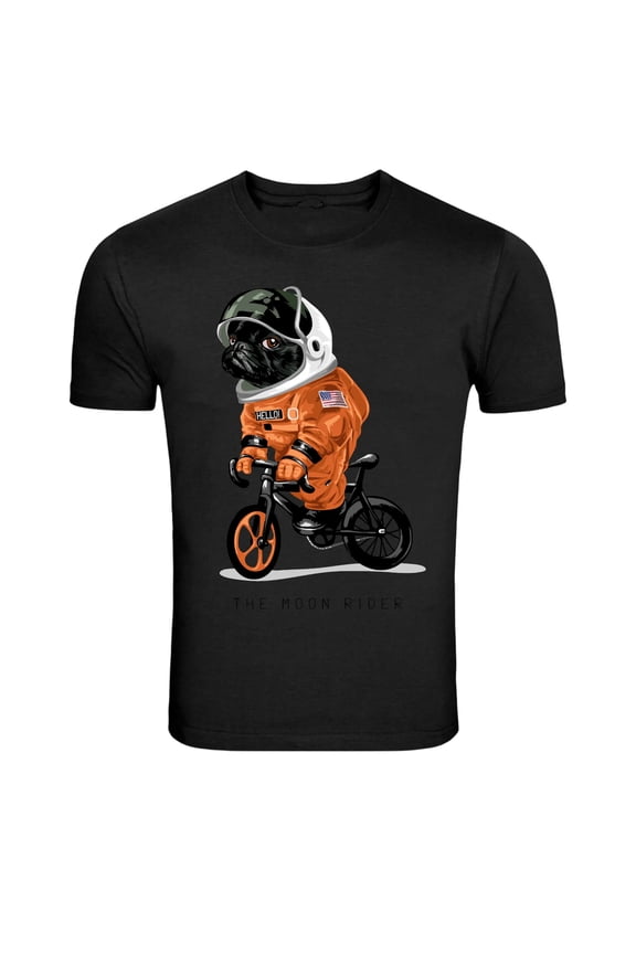 Moon Rider Astronaut Dog Riding Bike Graphic T-Shirt