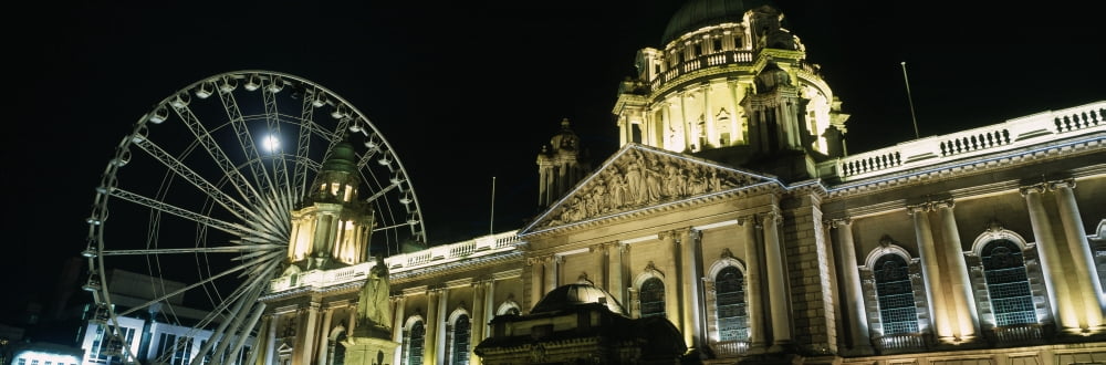 Moon Rising Behind Big Wheel And Belfast City Hall Canvas Art - Ian Cumming Design Pics (37 x 12)