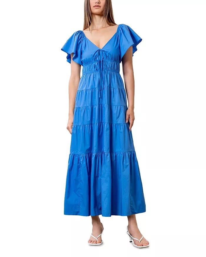 Moon River BLUE Women's Cotton V Neck Tiered Midi Dress, US Large -  Walmart.com