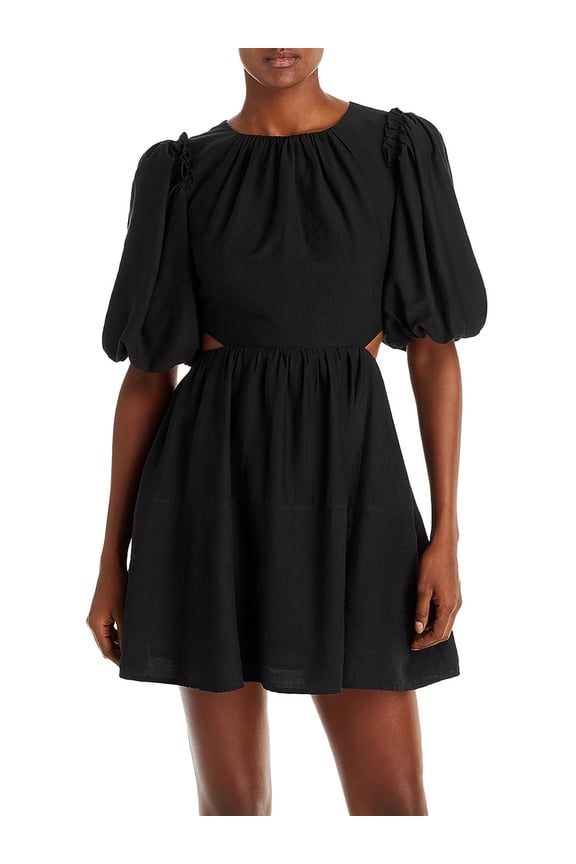 Womens Open Back Pleated Neck Mini Dress