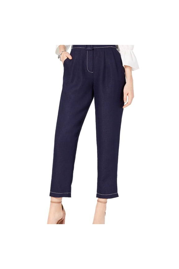Womens Paper Bag Casual Trouser Pants, Blue, Large