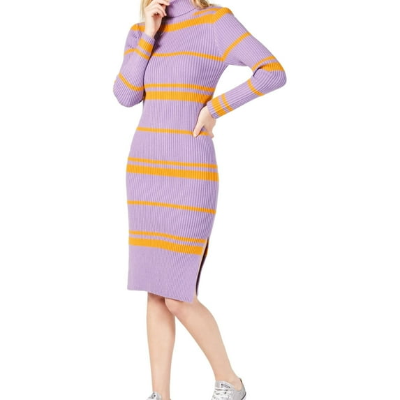 Moon River Womens Stripe Bodycon Sweater Dress, Purple, Large