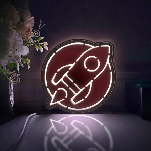 Moon Rocket Led Light Box, Dimmable Neon-Like Light Signs USB Power for Wall Decor Bedroom Decoration, Static Light (WxH) 6"x6"