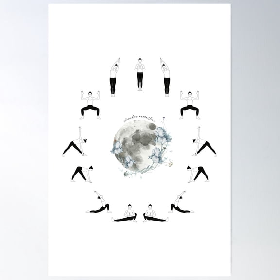 Moon Salutation Yoga Sequence | Chandra Namaskar Poster Wall Art, Modern Wall Decor For Living Room Bedroom, 16x24 UNFRAMED