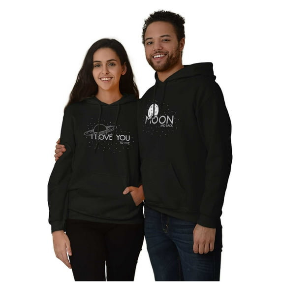 Moon Saturn Matching Set Couples Unisex Plus Fleece Graphic Hoodie Brisco Brands 4X