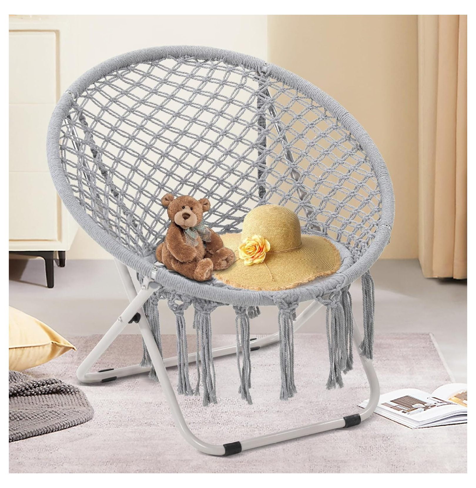 Moon Saucer Chair Boho Living Room Chair Cute Bohemian Folding Round Circle Bedroom Chair Ideal for Adults and Teens Grey Walmart
