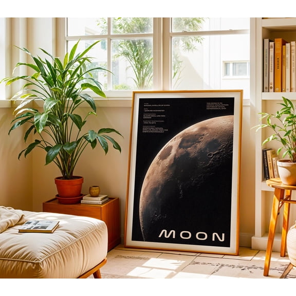 Moon Sci,Fi Print, Retro Astronomical Wall Art With Scientific Data About Earthâ€™S Natural Satellite And Cratered Surface Detail Home Decor UNFRAMED Poster, Wall Art for Decor, Present, 8x12