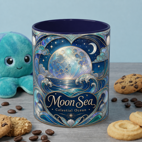 Moon Sea Mug Celestial Ocean Coffee Cup for Moon Lovers, Beach Dreamers & Gift Giving