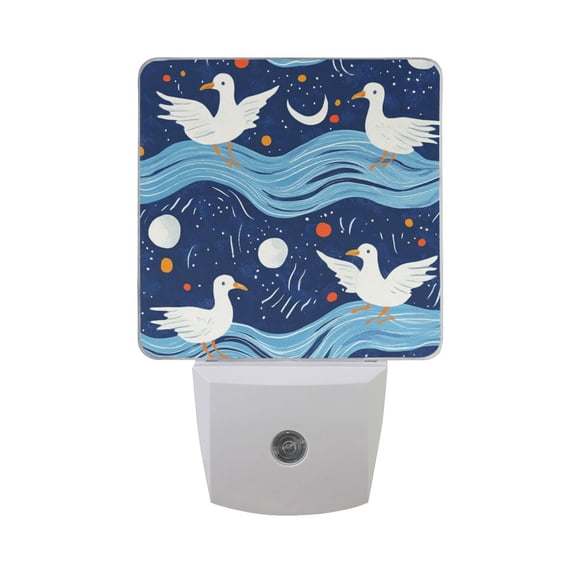 Moon Seagulls on Wave LED Night Light with Smart Sensor Plug Into Wall Dusk to Dawn 2 packs