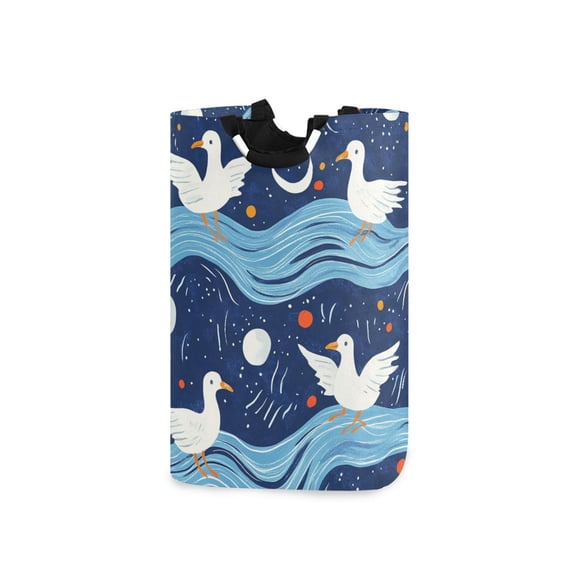Moon Seagulls on Wave Laundry Basket with Handles Foldable Laundry Hamper Freestanding Washing Bin 50L