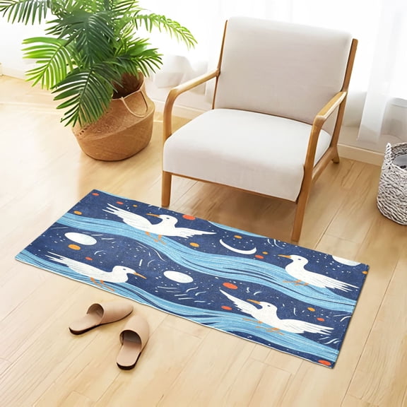 Moon Seagulls on Wave Plush Carpet Non Slip Runner Rug Absorbent Bath Mat 39" x 20"