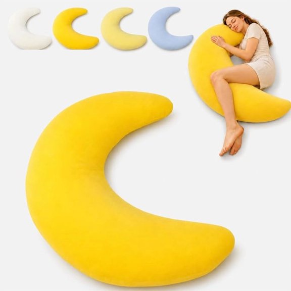 Moon Shape Body Pillow for Side Sleeper, 70.8 Inches Mellow Long C Shaped Side Sleeper Pillows for Adults with Removable Breathable Cover for Sleeping Reading Maternity Relaxation,Yellow