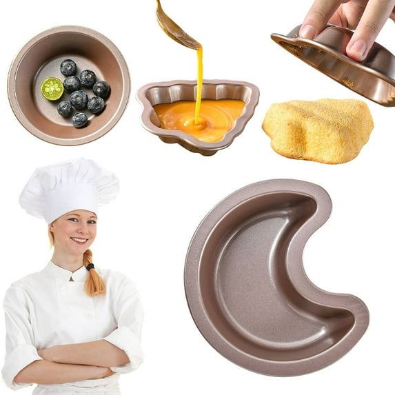 Moon Shape Mini Cake Pan Pie Molds, 5.3 IN Cake Tin Non Stick Bakeware for Christmas Cake Chocolate Fondant Sweets Baking Molds