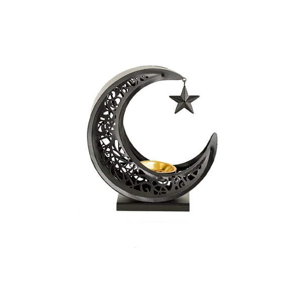 Moon Shaped Candlestick Ornament with Stars, Creative Crescents Tealight Holder, Romantic and Reduce Stress Art Candle Holder for Eid, Wedding, , Table Centerpiece Decoration