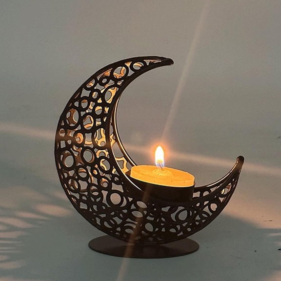 Moon Shaped Candlestick Ornament with Stars, Eid Mubarak Moon Shape Candle Holder, Romantic and Reduce Stress Art Candle Holder for Eid, Wedding, Church, Table Centerpiece Decoration