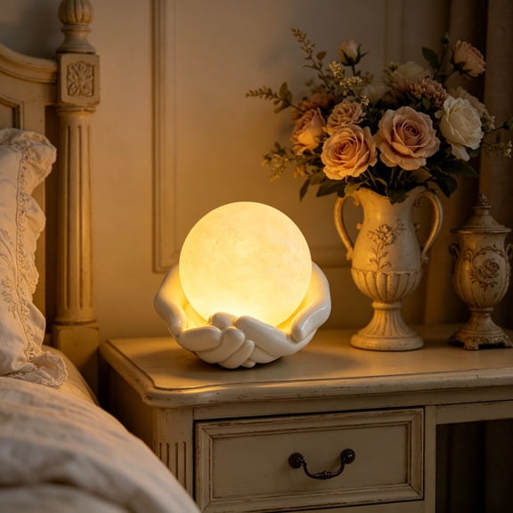 Moon Shaped Handheld Night Light, Luxury LED Ambient Table Lamp, Soft Warm Glow Decorative Fixture, Romantic Bedroom Accessory for Bedside, Living Room & Home Aesthetics
