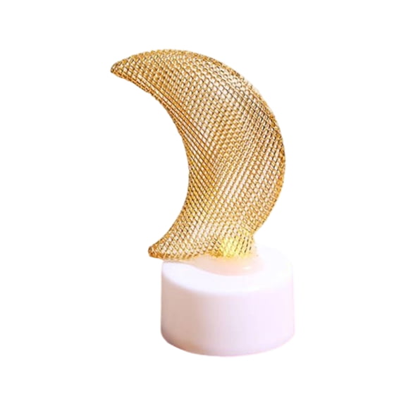 Moon Shaped Led Night Light - Glowing Tabletop Decor With Golden Mesh Design, Battery Operated For Bedroom, Living Room, Office, Party, Home Decoration