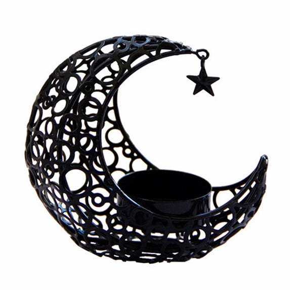 Moon Shaped Metal Candle Holder, Crystal Pillar Stand, for Table Centerpiece, Home Decor, Wedding Use and Candle Display, by Cosmug, Black