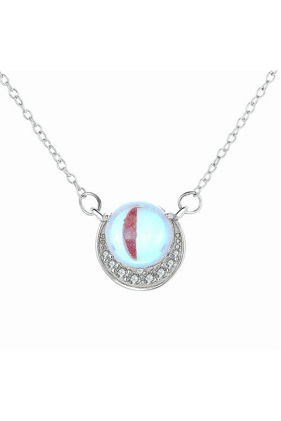 Moon Shaped Moonstone Necklace for Women 925 Sterling Silver Rainbow Synthetic Moonstone Jewelry Chain 16-18 Inches Dainty Necklace Gift for Women