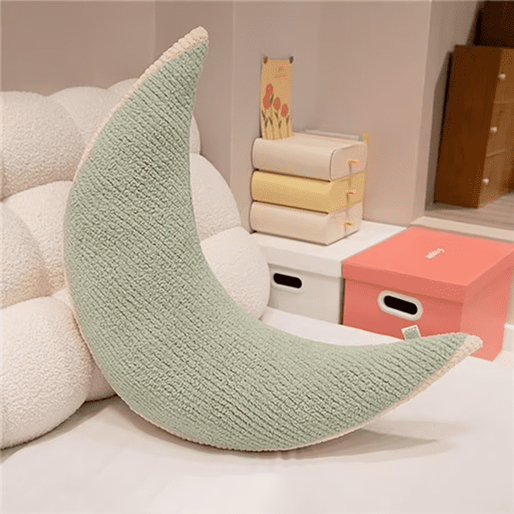 Moon Shaped Pillow Soft Stuffed Throw Pillows for Room Couch Reading Decor (Green)