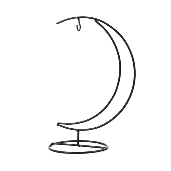 Moon Shaped Plant Stand Iron Hanging Holder For Miniature Landscape Display Geometric Garden Support Rack Black 24.5cm Home Office Decor