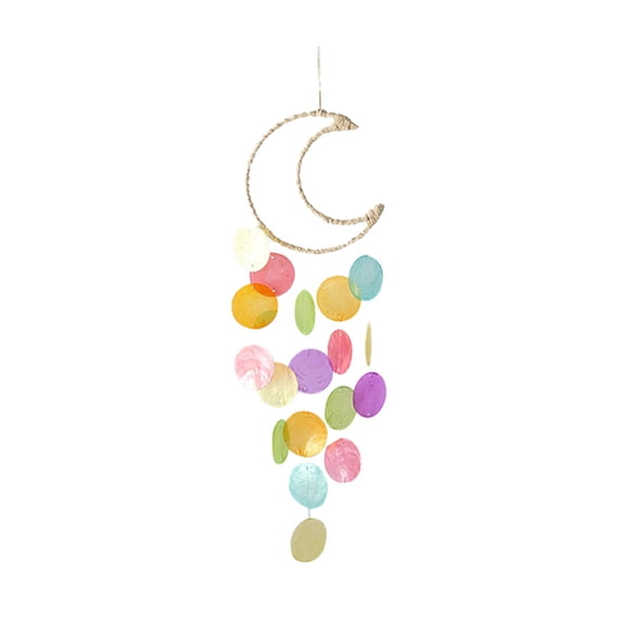 Moon Shaped Shell Wind Chime, Cosmug Colorful Capiz Shell Hanging Decor, Decorative Wall Ornament, for Bedroom, Living Room, Balcony and Home Decoration, Multicolor