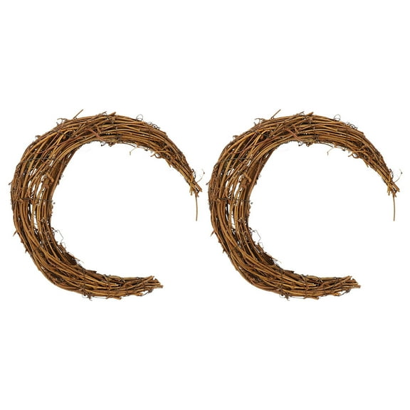 CIMAXIC DIY Rattan Hoops Moon-Shaped Light Brown for Floral Arrangement 2Pcs