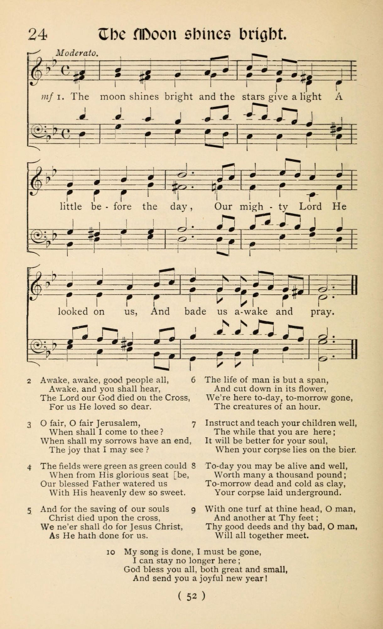 Moon Shines Bright Christmas Carols New & Old 1850 Canvas Art - (18 x 24)
