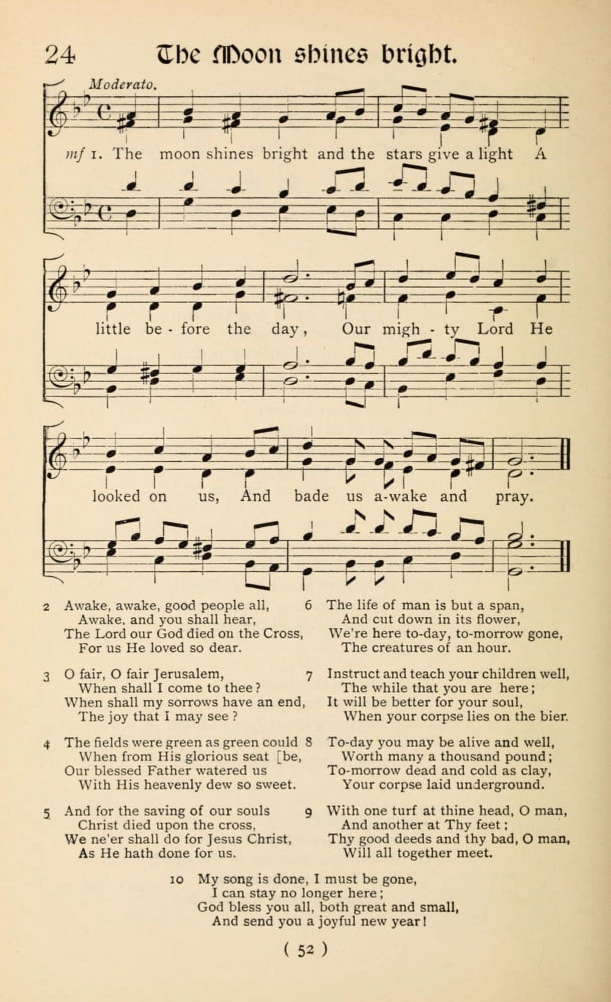 Moon Shines Bright Christmas Carols New & Old 1850 Canvas Art - (24 x 36)
