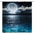 thumbnail image 1 of Moon Shower Curtain Full Moon Over Sea Ocean Clouds Planet Star Sky Dreamy Night Scene Black Blue Bathroom Curtains Decor Polyester Fabric Include Hooks,(36" WX70 H), 1 of 2