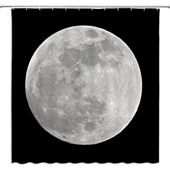 Moon Shower Curtain Gray Planet Black Background Bathroom Decor Space Moon Shower Curtains Set Polyester Fabric Machine Washable 35 x 70 Inch with Hooks