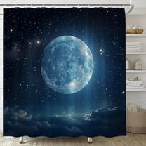 Moon Shower Curtain Star Starry Fantasy Night Sky Full Moon Celestial Cloud Celestial Galaxy Dark Blue Navy Fabric Bathroom Decor Set With Hooks 60"W x 72"L