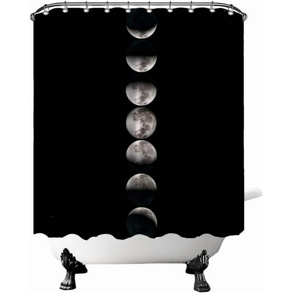 Moon Shower Curtain Wiccan Moon Phase Shower Curtains for Bathroom Black Whitcy Goth Bathroom Decor with Hooks 72"X72" Inches