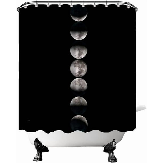 Moon Shower Curtain Wiccan Moon Phase Shower Curtains for Bathroom Black Whitcy Goth Bathroom Decor with Hooks 72"X72" Inches