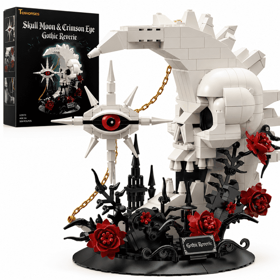 Moon-Skull Eerie Eye Gothic Building Block Set, 509Pcs Collectible Building Bricks Gift for Adults Teens