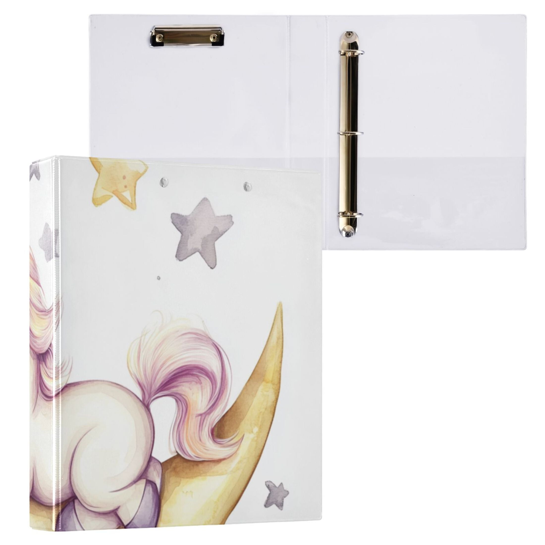 Moon Sleep Unicorn 3 Ring Binders 1.5 inch Hardcover File Folders with Interior Pockets A4 Size Organizer for School Office Hospital