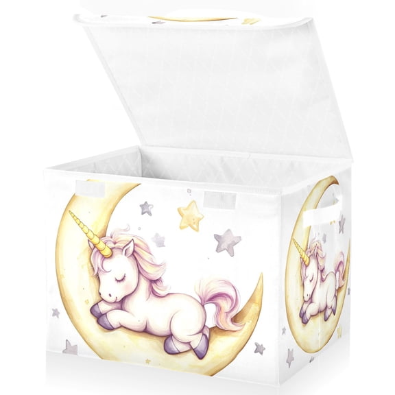 Moon Sleep Unicorn Storage Basket for Shelves Foldable Container Organizer for Organizing Toys Clothes Books with Handles