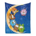 thumbnail image 1 of Moon Soft Flannel Fleece Blanket, Cartoon Owls Playing on the Moon Stars in the Background Colorful Drawing Style Print, Cozy Plush for Indoor and Outdoor Use, 50" x 70", Multicolor, by Ambesonne, 1 of 5