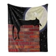 thumbnail image 1 of Moon Soft Flannel Fleece Blanket, Cat Silhouette Resting on a Brick Wall in a Starry Night Full Moon Imagery, Cozy Plush for Indoor and Outdoor Use, 70" x 90", Black Ivory Vermilion, by Ambesonne, 1 of 6