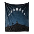 thumbnail image 1 of Moon Soft Flannel Fleece Blanket, Lunar Phases and Stars Little Houses Hills Silhouette Night Sky Illustration Print, Cozy Plush for Indoor and Outdoor Use, 50" x 60", Grey and Black, by Ambesonne, 1 of 6